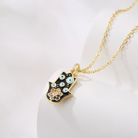 Hamsa Hand Hanger Ketting Koper 18K Verguld Emaille Boze Oog Zirkoon Mode-Sieraden Cadeau Voor Vrouwen
