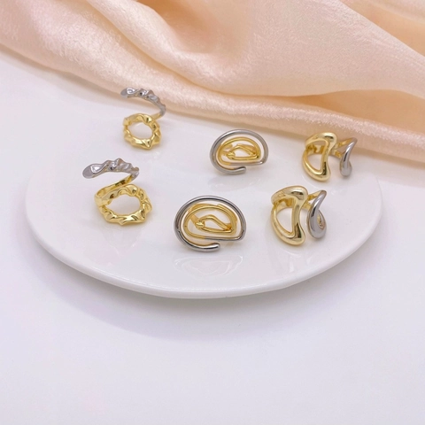 Anello Geometrico Minimalista in Rame Placcato Oro 18K per Donna Moda Spirale Design Metallo Liquido Anello Aperto Regolabile