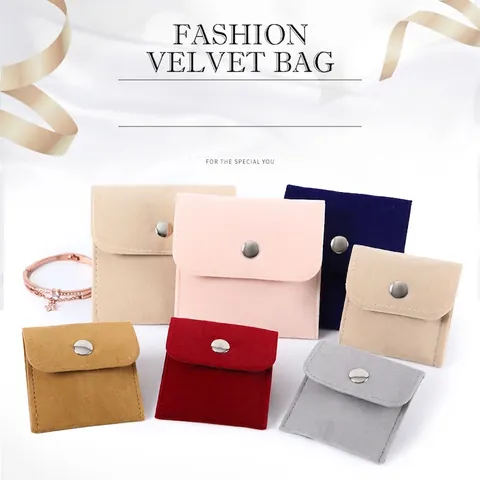 Velvet Jewelry Pouch Bag Envelope Soft Storage With Snap Button For Rings Earrings Portable Solid Color Case