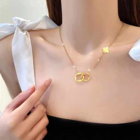 Interlocking Rings Clover Pendant Necklace Titanium Steel Elegant Geometric Jewelry Gift For Women Korean Style Simple