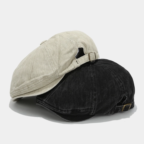 Retro Washed Cotton Newsboy Cap Adjustable Octagonal Flat Hat Distressed Casual Ivy Style For Men Women