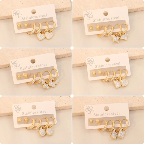 Fashion Stainless Steel Stud Hoop Earrings Heart Butterfly Star Rhinestone Zircon Gold Plated Jewelry Women