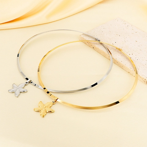 Collana Choker Pendente Stella Marina Acciaio Inossidabile Placcato Oro 18K Rigido Moda Gioielli Donna