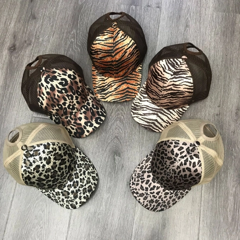 Paardenstaart Honkbalpet Dames Luipaard Tijger Print Mesh Trucker Hat Ademend Verstelbaar Outdoor Zonbescherming