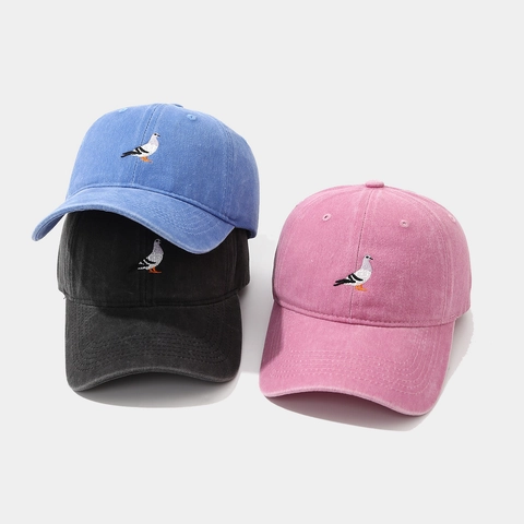 Cappello Da Baseball In Cotone Lavato Con Ricamo Piccione Regolabile Distressed Retrò Outdoor Tempo Libero Parasole Unisex