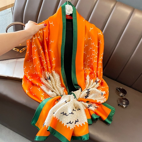 Grande Sciarpa Stampata Da Donna Scialle In Imitazione Raso Protezione Solare Spiaggia Accessorio Elegante