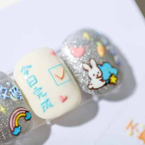 Autocollants Ongles 5D Relief 3D Auto-Adhésifs Dessin Animé Lapin Citations TS1184 DIY Manucure Décoration Pour Femmes