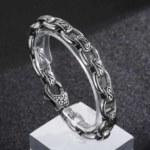 Vintage Punk Titanium Stalen Ketting Ketting Voor Heren Met Griekse Patronen Hip Hop Zware Sieraden