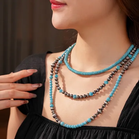 Collana Multistrato Boho Con Pietre Turchesi E Perle In Lega Di Rame Argento Antico Gioielli Etnici Vintage Per Donna