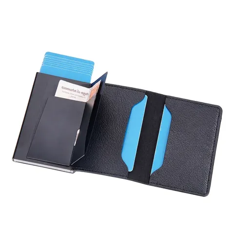 Porta Carte Uomo RFID Lychee Pelle PU Pop Up Minimalista Portafoglio Business Per Carte Sicure