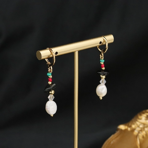 Vintage Baroque Freshwater Pearl Dangle Earrings For Women 925 Sterling Silver Post 18K Gold Plated Natural Stone Jewelry