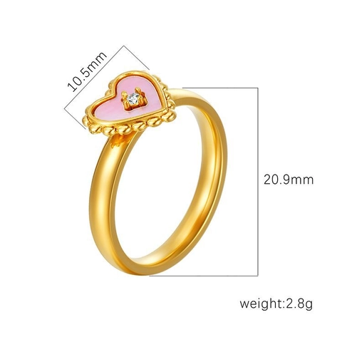Anillo Con Forma De Corazón Incrustación De Concha Chapado En Oro Circonita Borde Perlado Joyería Para Mujer