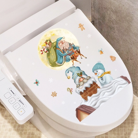 Weihnachts WC Deckel Aufkleber Wasserdichtes PVC Weihnachtsmann Schneemann Rentier Sticker Badezimmer Deko