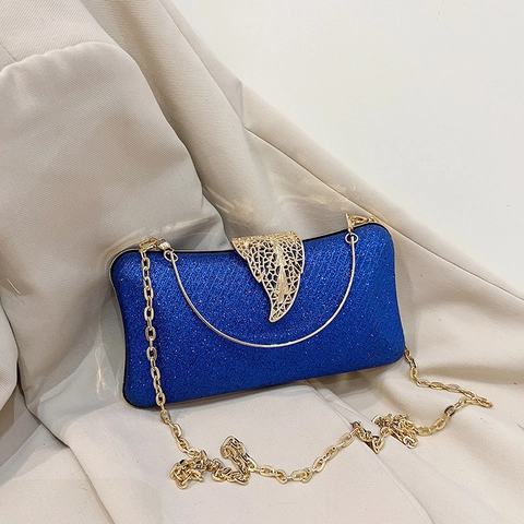 Women Evening Clutch Bag Glitter Sparkling Formal Party Wedding Handbag With Gold Leaf Clasp Round Handle Chain Strap