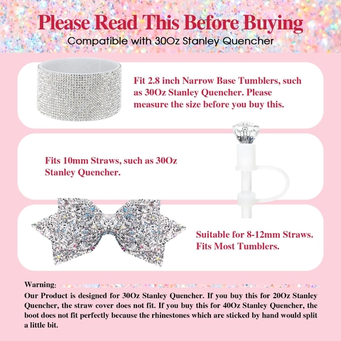 Tumbler Accessory With Rhinestone Alphabet Charm Glitter Bow Diamond Straw Cover And Silicone Protective Cup Boot