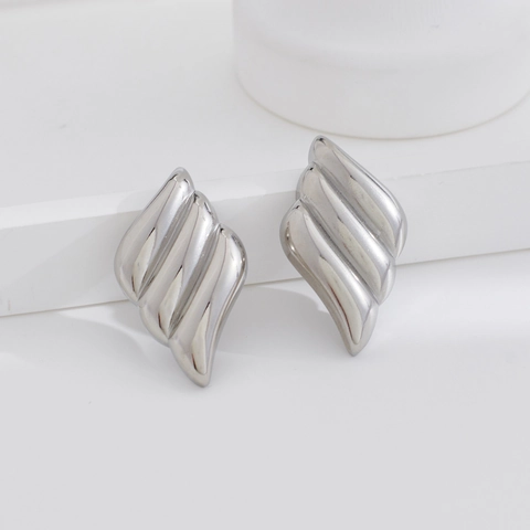 Orecchini A Onda Ala Acciaio Inossidabile Placcato Oro Forma Di Conchiglia A Costine 3D Gioielli Moderni Per Donne