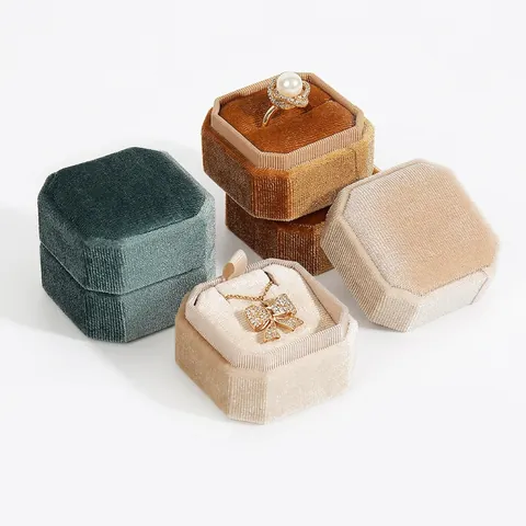 Vintage Achteck Samt Schmuckschatulle Ring Ohrring Anhänger Aufbewahrung Organizer Geschenkverpackung Box Für Hochzeit Vorschlag Jubiläum