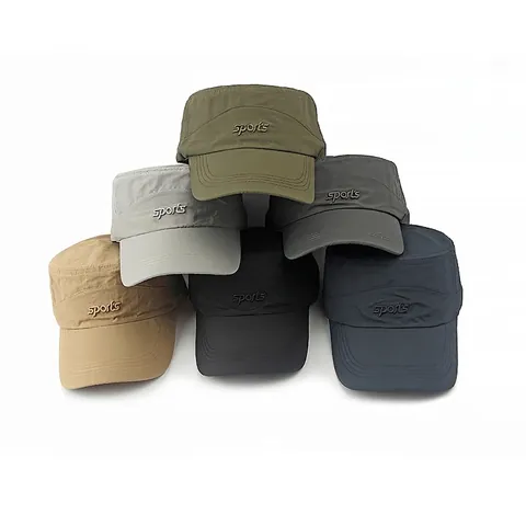 Men Cadet Cap Polyester Quick Dry Flat Top Hat Sun Protection Long Brim Outdoor Hiking Sports Adjustable