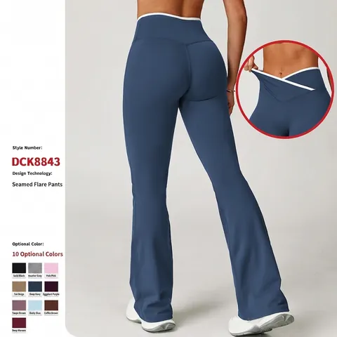Pantalones De Yoga Acampanados De Cintura Alta Para Mujer Cintura En V Cruzada Ribete En Contraste Gimnasio Fitness