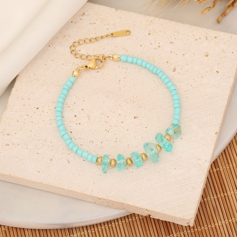 Bohemian Natural Stone Beaded Bracelet For Women Handmade Irregular Crystal Chip Stainless Steel Adjustable Jewelry