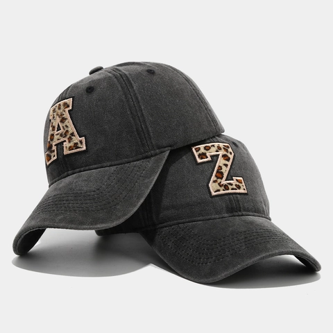 Washed Cotton Baseball Cap Leopard Pattern Letter Patch Sun Protection Outdoor Vintage Casual Sport Adjustable Hat
