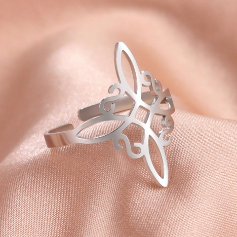 Hexenknoten Ring 304 Edelstahl Hohl Verstellbar Offen Vintage Gothic Wiccan Schmuck Minimalistisch