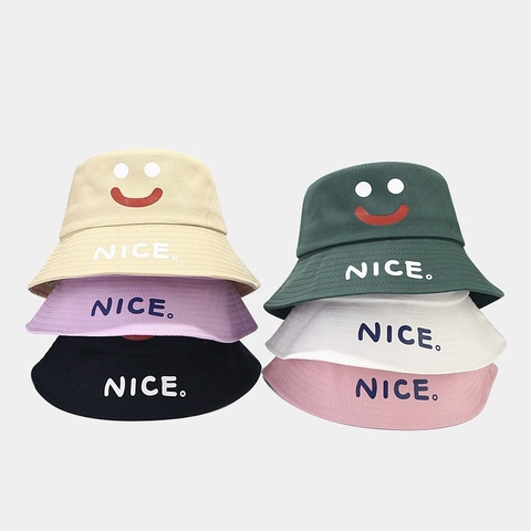 Baumwolle Fischerhut Smiley Grafik Nice Buchstabe Breiter Krempe Sonnenschutz Sommer Lässig Outdoor Für Damen Herren Süßer Stil