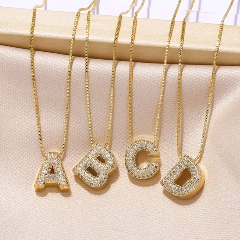 Anfangsbuchstaben Kette Vergoldetes Kupfer Zirkon Bubble Design Minimalistische Boxkette Modeschmuck Geschenk Damen