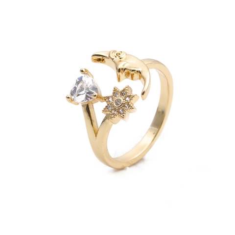 Anello In Rame Zircone Cuore Stella Luna Placcato Oro 18K Gioielli Da Dito Aperti Regolabili Per Donna Stile Hip Hop