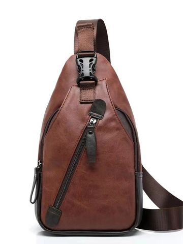 Men PU Leather Chest Bag Waterproof Lightweight Crossbody Shoulder Pack Urban Minimalist Casual Daily For Male