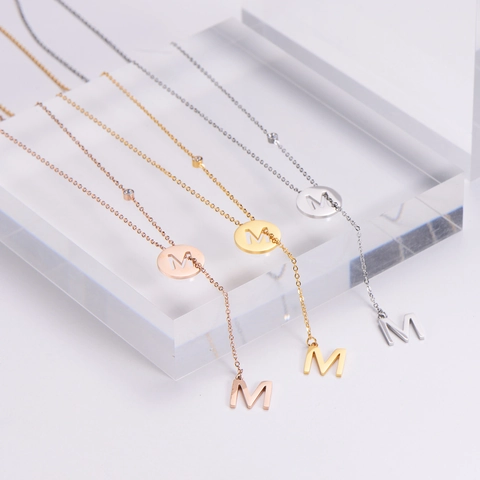 Collana Acciaio Inossidabile Donna Doppia Lettera M Ciondolo Zircone Minimalista Forma Y Gioielli Eleganti Regalo
