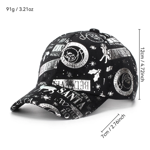 Christmas Baseball Cap Silver Santa Reindeer Pattern Reflective Winter Party Hat Fashion Unisex Polyester Adjustable