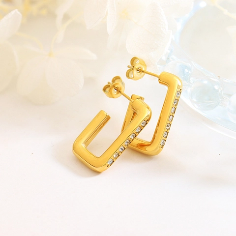 Pendientes De Aro Rectangulares Acero Inoxidable Pavé Circonita Geométricos Retro Minimalista Joyería