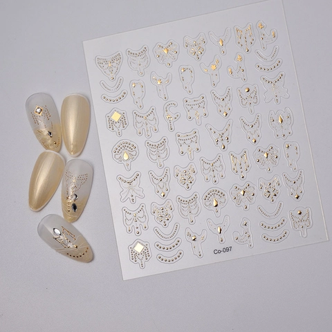 5D Geprägte Nagelsticker Gold Minimalistische Geometrische Linien Sternenklare Böhmische Wasserdichte Selbstklebende DIY