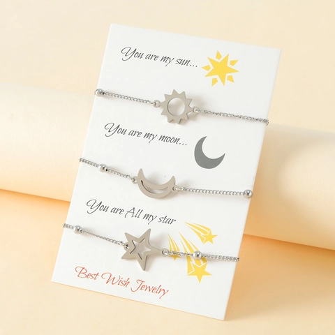 Zon Maan Ster Bedelarmbanden Roestvrij Staal Kralenketting Sieraden Cadeau Voor Vrouwen Stellen Trendy Minimalistisch Verstelbaar