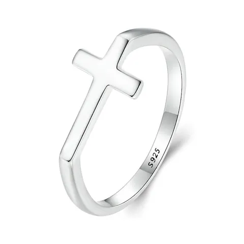 925 Sterlingsilber Minimalistisch Kreuz Ring Für Damen Oxidiert Poliert Religiöser Glaube Band Finger Schmuck Mode Accessoires
