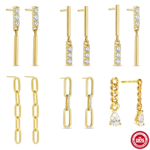925 Sterling Silver Zirconia Geometric Dangle Earrings Minimalist Pendant Stud Earrings Fashion Jewelry For Women Gift