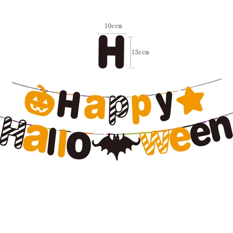 Happy Halloween Banner And Bat Wall Stickers Set Orange Black Paper PVC Party Decorations Holiday Home Decor