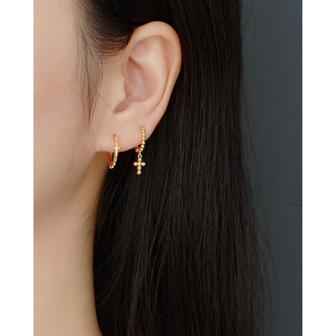 Pendientes De Aro Con Cruz De Plata De Ley 925 Minimalistas Con Cuentas Huggie Joyería Mujer Estilo Religioso Bisagra
