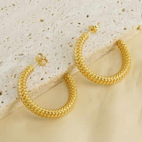 Orecchini A Cerchio A Forma Di C A Corda Intrecciata Vintage Per Donna Gioielli Di Moda In Acciaio Inossidabile Placcato Oro 18K