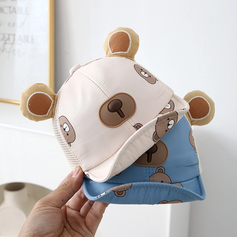 Cappello Baseball Rete Neonato Cotone Poliestere Traspirante Sole Orecchie Orso Decorazione Cartone Animato Bambino Estate Accessoire