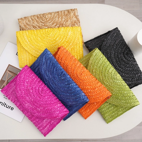 Straw Woven Clutch Bag Envelope Purse Summer Beach Vacation Handbag For Women Daily Cosmetic Storage Organizer