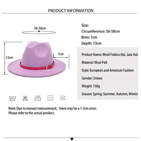 Fedora Hat Woolen Felt Wide Brim Jazz Cap With Contrast Belt Gold Buckle Outdoor Sunshade Vintage Style