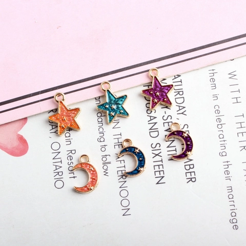 Stern Und Mond Emaille Anhänger Vergoldete Legierung Charms Für DIY Schmuckherstellung Armband Halskette Zubehör Süß
