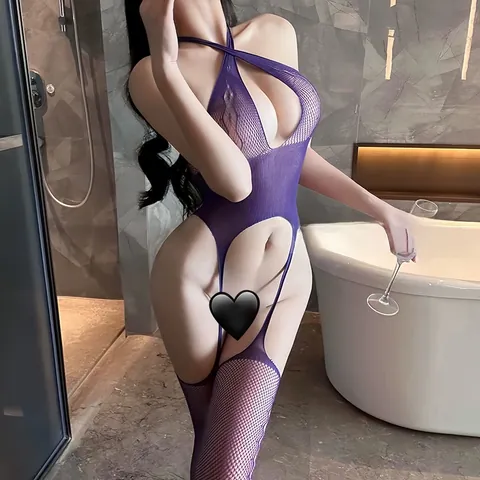 Sexy Visnet Lingerie Bodysuit Met Halternek En Cutout Design Met Geïntegreerde Kousen Voor Dames Nylon