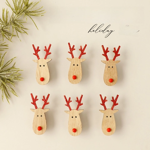 Pinces Décoratives De Noël En Bois Avec Paillettes Renne Flocon De Neige Arbre Pour Porte-Cartes De Fête