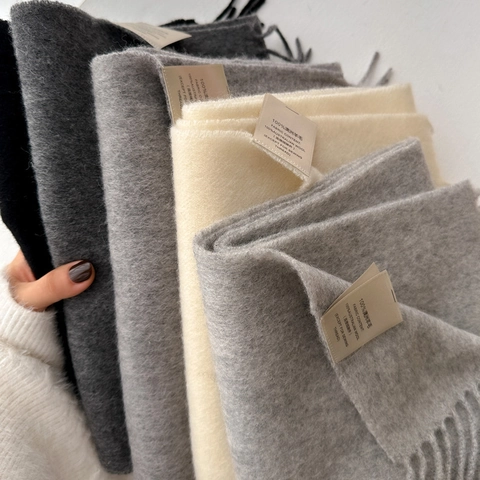 Pure Australian Wool Scarf For Women Men Winter Thermal Soft Solid Color Long Neck Wrap With Tassel Fashion Elegant