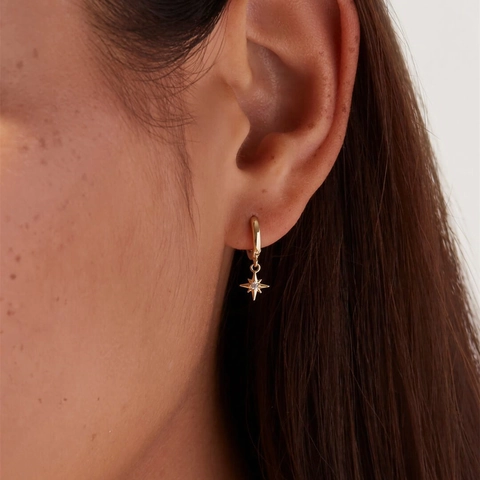 Octagram Ster Hanger Hoop Oorbellen Verguld Koper Met Zirkonia Eenvoudige Romantische Stijl Voor Dames Sieraden