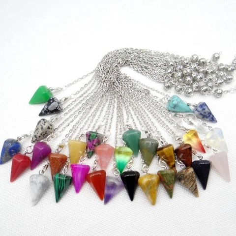 Kristall Anhänger Halskette Natürliche Sechseckige Säule Punkt Kegel Stein Divination Energie Pendel Schmuck Für Frauen
