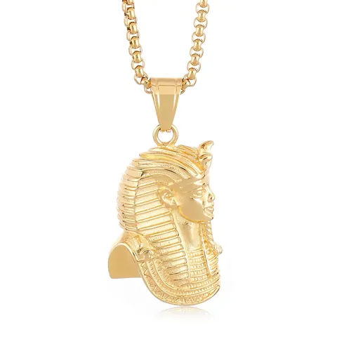 Collana Con Ciondolo Faraone Egizio Antico Tutankhamon Placcato Oro Acciaio Inossidabile Gioielli Hip Hop Punk Per Uomini